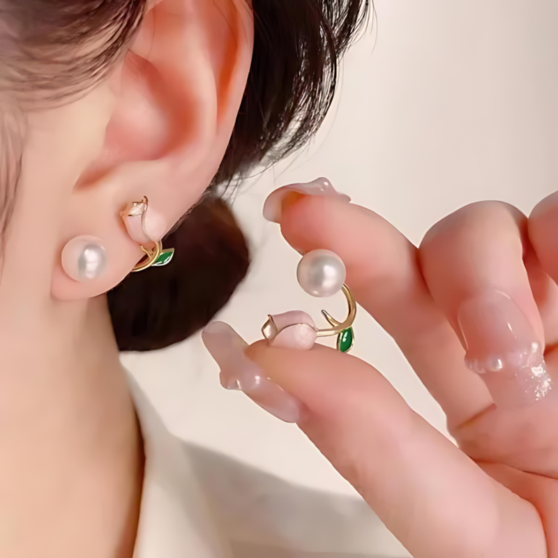 Luxury Flower Pearl Ear Studs - Image 6