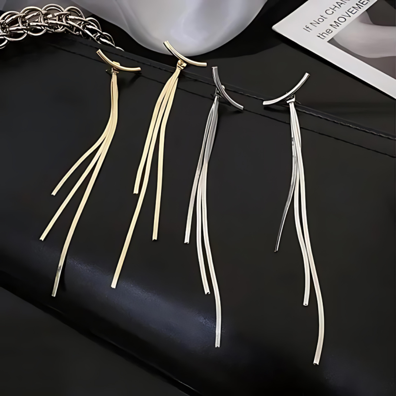 Korean Long Tassel Party Wear Earrings - Image 6