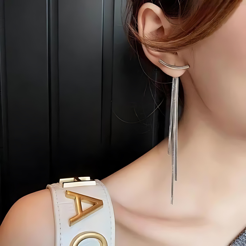 Korean Long Tassel Party Wear Earrings - Image 4